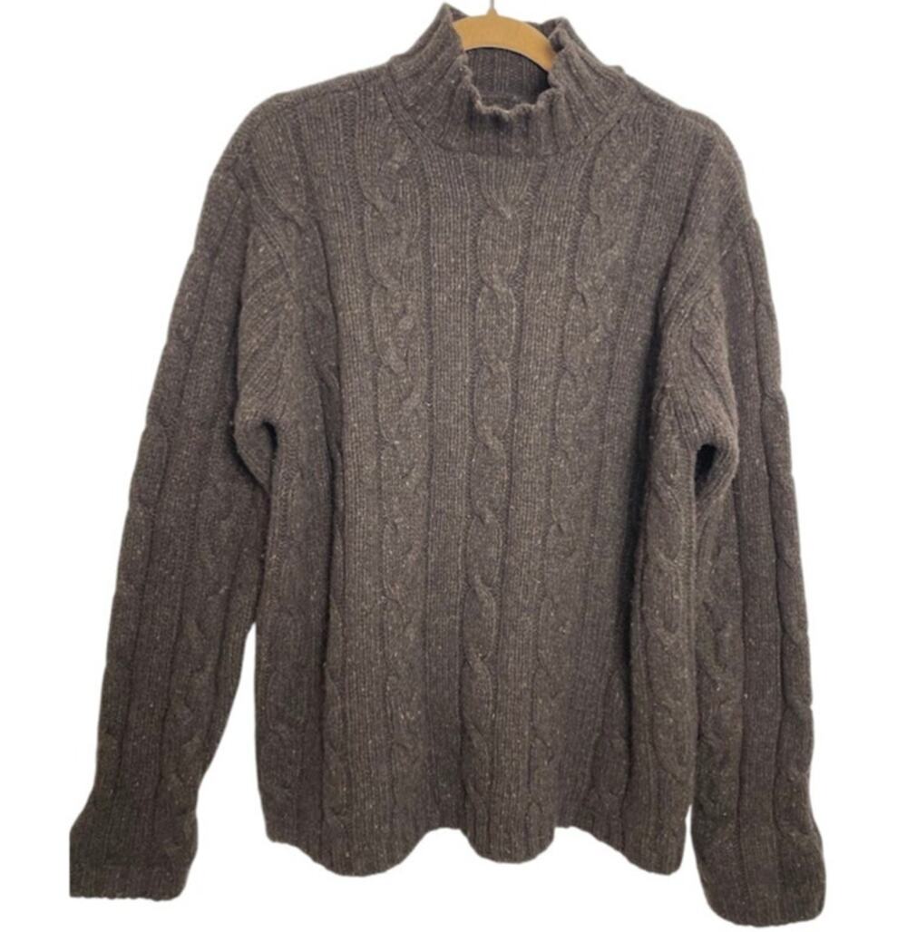 Vintage American Eagle Espresso Brown Lambswool Donegal Cable Fisherman Sweater